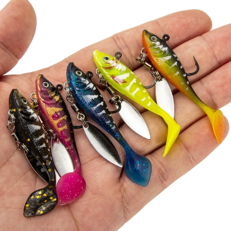 60mm Flutter Spoon Tungsten Fishing Jig Pike Soft Baits Sinking Bass Soft Plastic Fishing Lure Paddle Tail Pesca Material