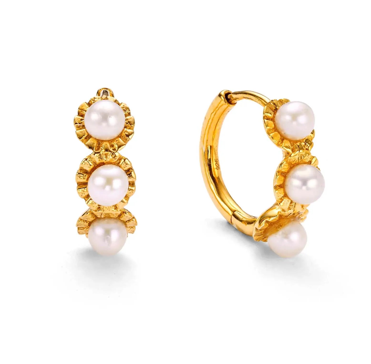 Milskye Korean Style Jewelry Wedding Unique Exquisite 925 Silver 14k Gold Plated Pearl Huggie Hoops Earrings