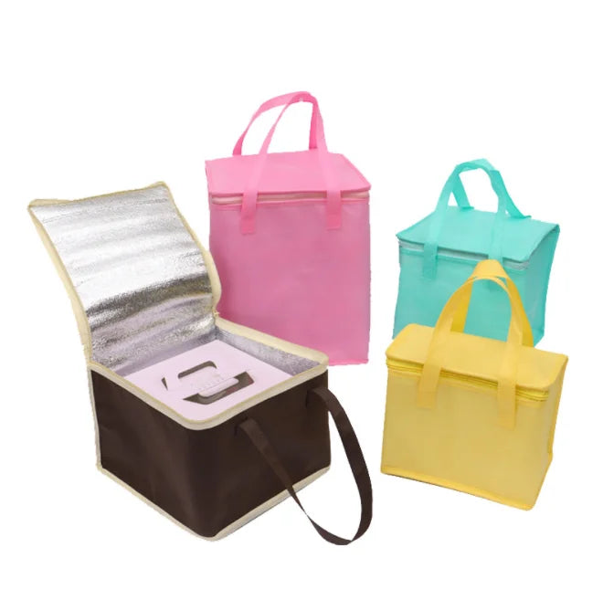 Custom Logo Promotional Insulated Thermal Food Delivery Tote  Non Woven Lunch Cake Ice Cream Cooler Bag