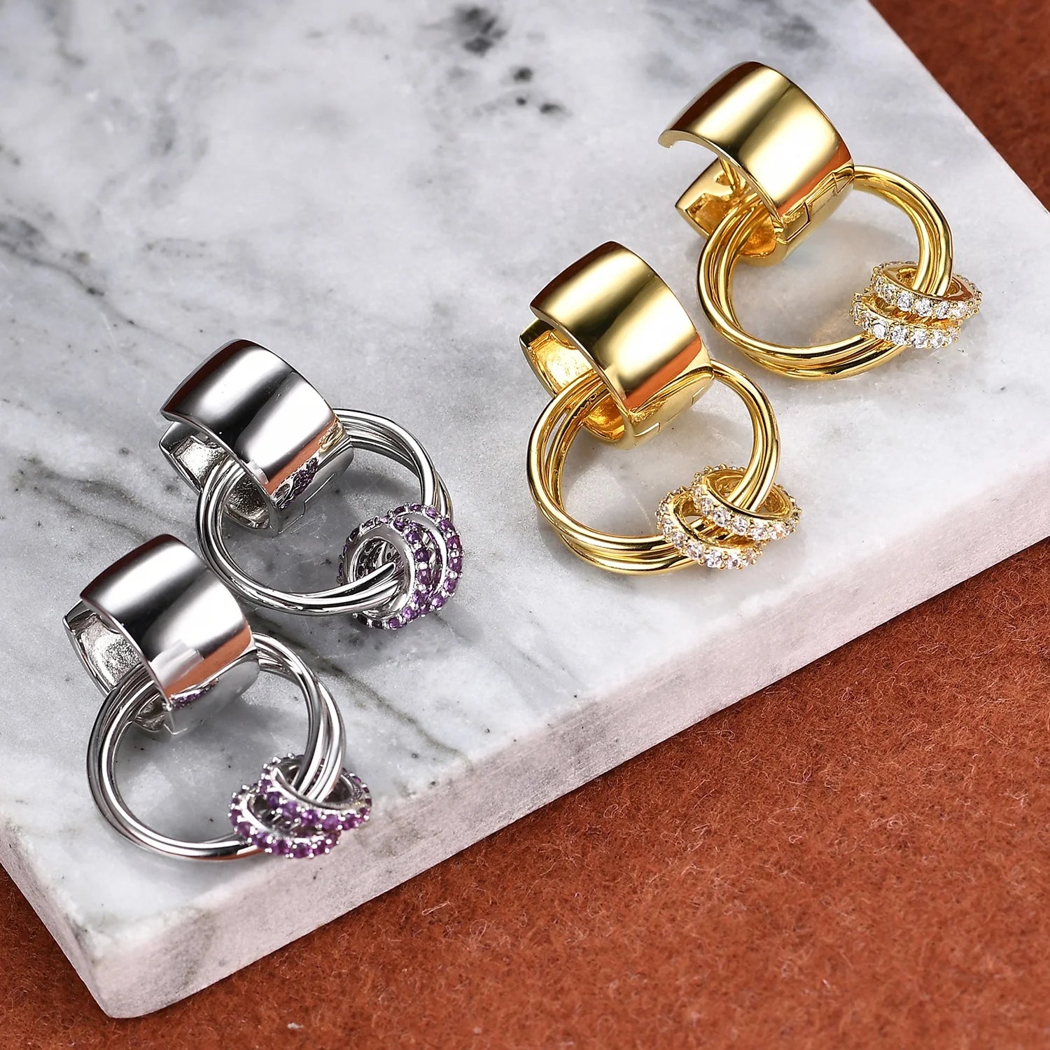 C8968 Abiding Shield New Plating Tech Gold Silver Earrings Zircon Earrings Cubic Zirconia Jewelry Dropship