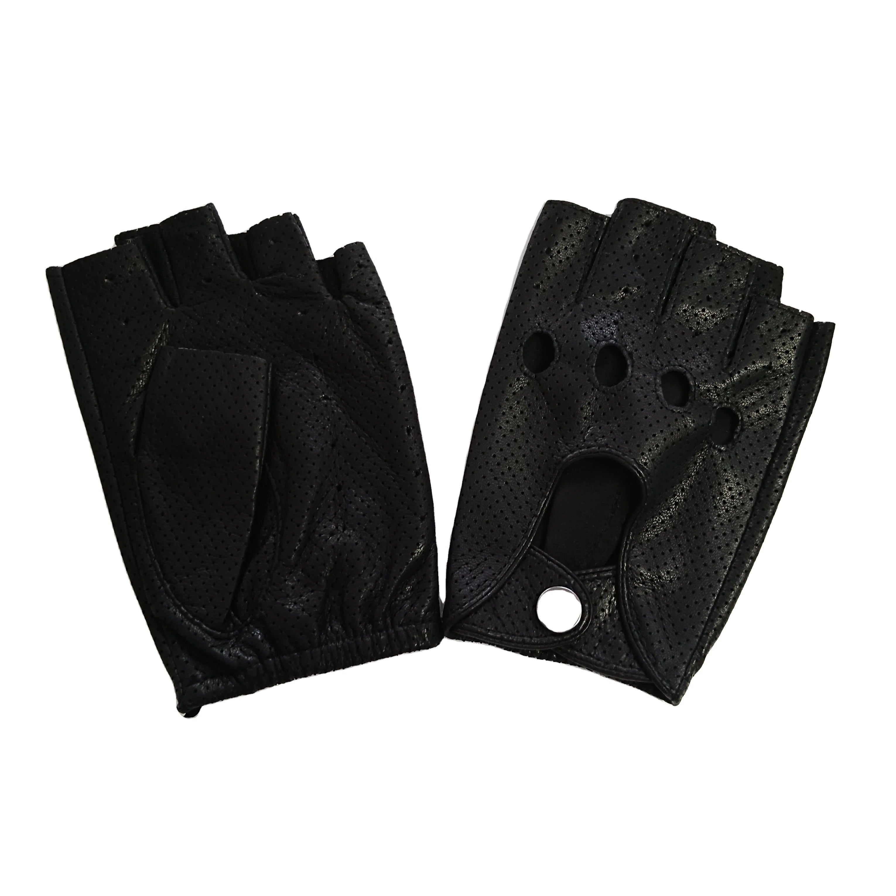 Sample Support 2026 Summer Half-finger Sheepskin Leather Driving Gloves for Men Air Holes Biking Gloves