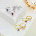 Women's Trendy Luxury Gold Plated Stainless Steel Rings Dainty Rectangular Zircon Jewelry in Classic Style