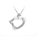 OUXI Cute Hello Kitty Zircon Crystal Fresh Pearl Rhodium Plated Europe America Style Pendant Necklace Beautiful Fashion Women