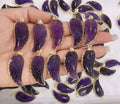 Natural Amethyst Crystal Wing Shape Gold Color Pendants Natural Quartz Healing Necklaces DIY Jewelry