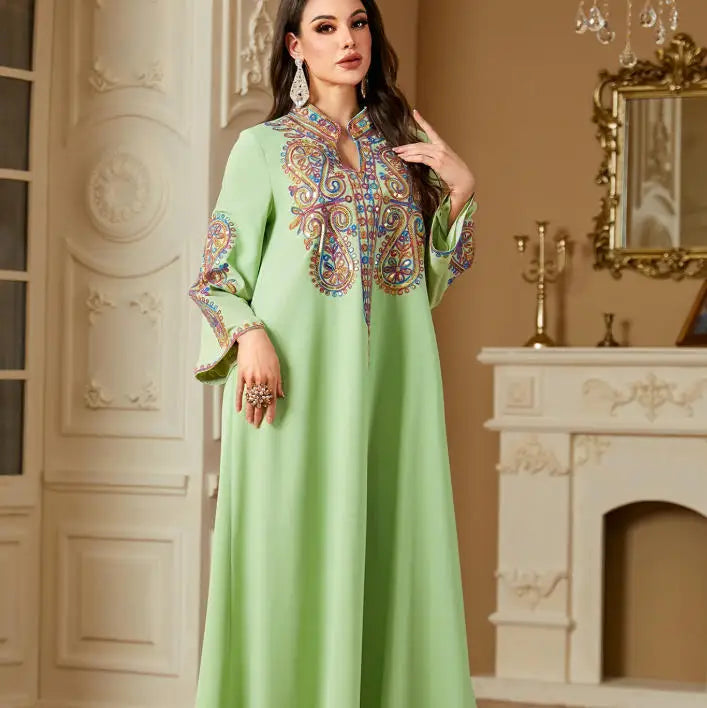M-XXL Muslim Eid Dress for Women Embroidery Abaya Party Caftan Robe Jalabiya Ramadan Morocco Dubai Kaftan Islam Vestidos Largos