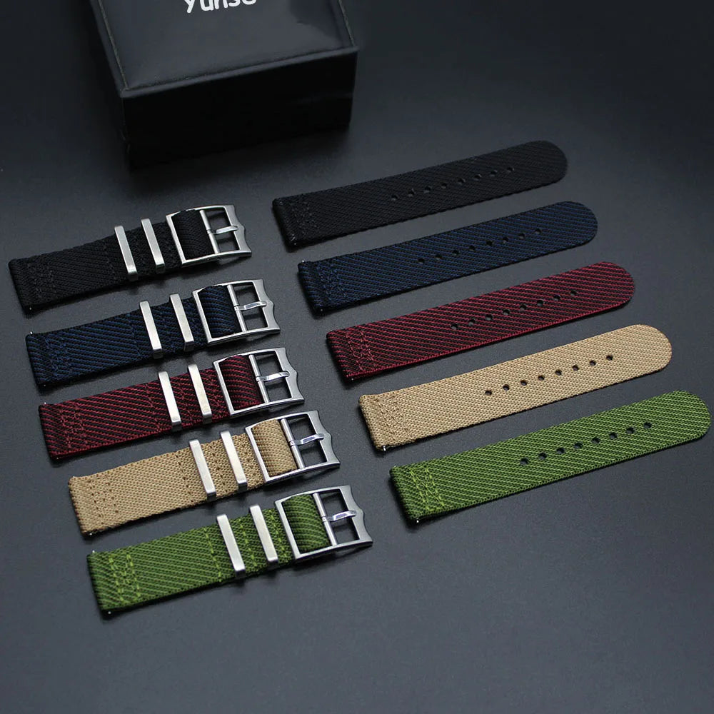 Premium Buckle Two Piece Quick Release 20mm 22mm Twill Nylon Watch Band Strap With 2 Tones Woven Color