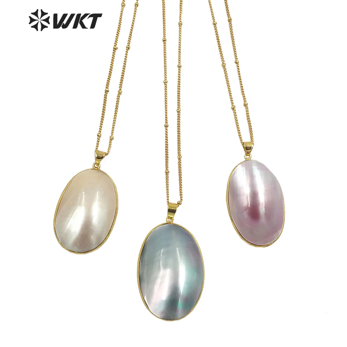 WT-JN229 Newest Summer Design High Polish Brightly Flash Natural MOP Necklace Women Oval Mabe Jewelry Pendant Necklace
