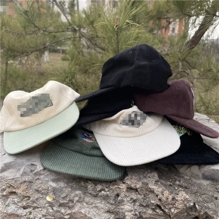 Custom Low Profile 6 Panel Corduroy Dad Hat Embroidered logo Little Curve Brim Unstructured Hat