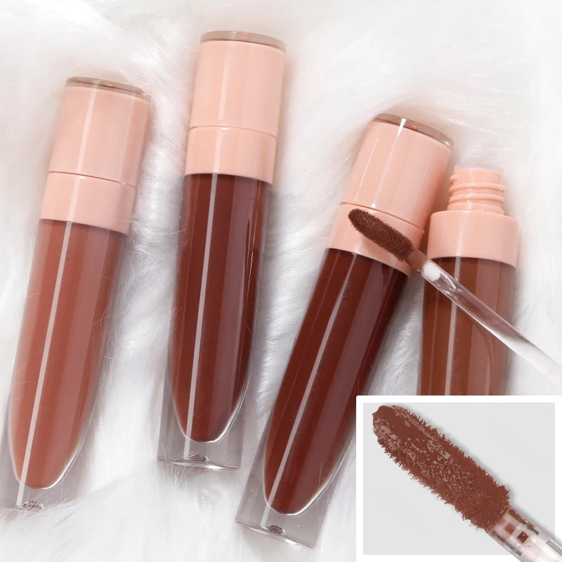 New Low Moq Waterproof Brown Matte Lipgloss Professional Romantic Private Label Long Lasting Dark Color Liquid Lipstick