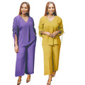 K0069 Casual Flare Two Pieces Long Sleeve Top Wide Leg Pants Loose Set African Women Elegant Style Clothes Sets