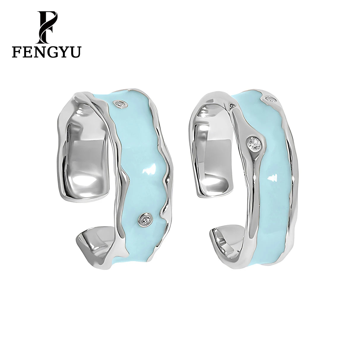 Fine Irregular Blue Enamel Ring With Zircon 925 Sterling Silver Fashion Beach Rings for Womens Custom Ocean Jewelry Wholesale