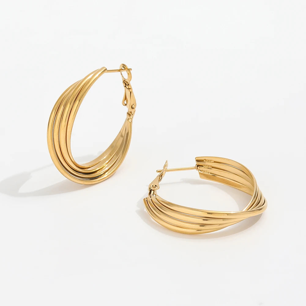 Trendy Earring 18K Gold Plated  Twisted Cross  Stainless Steel Hoop Earring for Women Jewelry