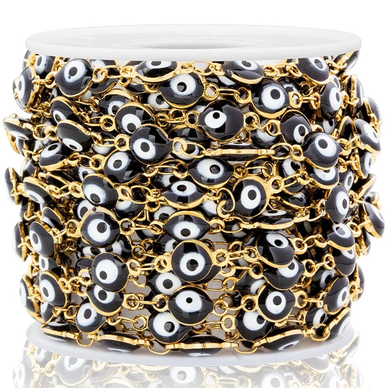Factory Wholesale Stainless Steel Black and White Enamel Eye Chain for DIY Necklace and Bracelet  Jewelry