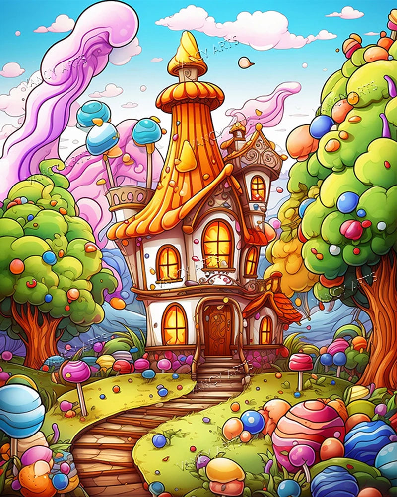 VANCY ARTS 5D Diamond Painting Kit Al Por Mayor Magical Candy Themed Fairy Tale House Scene Perfect for DIY Enthusiasts