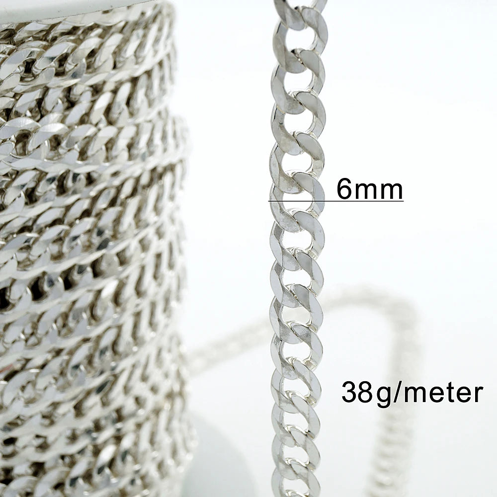 6 7 8.3 9mm Wholesale Factory Link Curb Sterling Silver Chain Roll 925 for Men Plated Necklace Italy Silver Men Chain