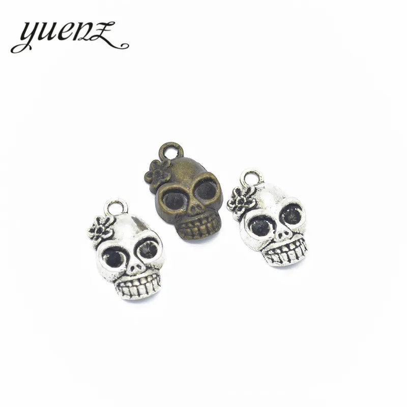 YuenZ Antique Silver Plated Skull Charms Metal Pendants for Jewelry Making DIY Handmade Craft 22*13mm F12