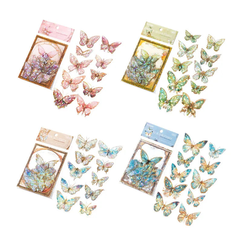20pcs/pack Pet Three-Dimensional Laser Gold Sticker Package Butterfly Spectrum Series Notebook DIY Decorative Materials 4 Models