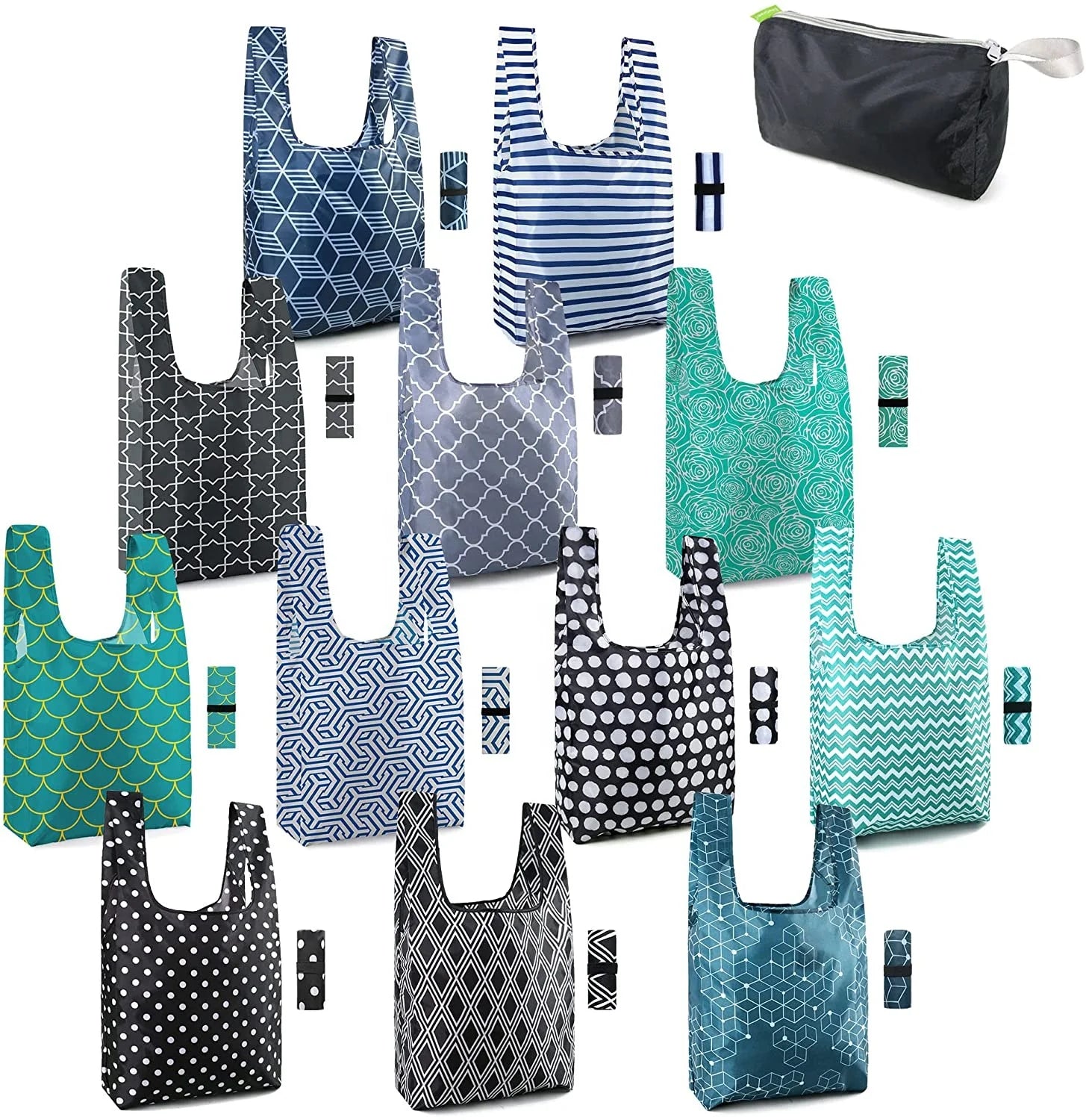 Heavy Duty Foldable Reusable Eco Grocery Tote Bag Polyester Washable Reusable Tote Shopping Bag