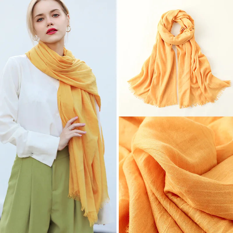 Solid Color Cotton Linen Women Sunscreen Beach Silk Scarf Gauze Scarf Muslim Headscarf