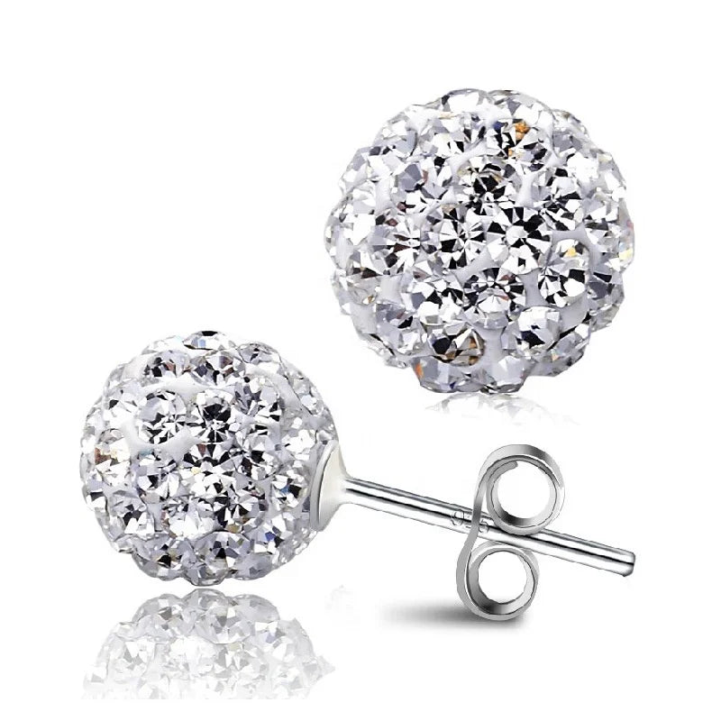 Hot Selling 925 Silver Plated Ball Shaped Women Zirconia Stud Earring Jewelry