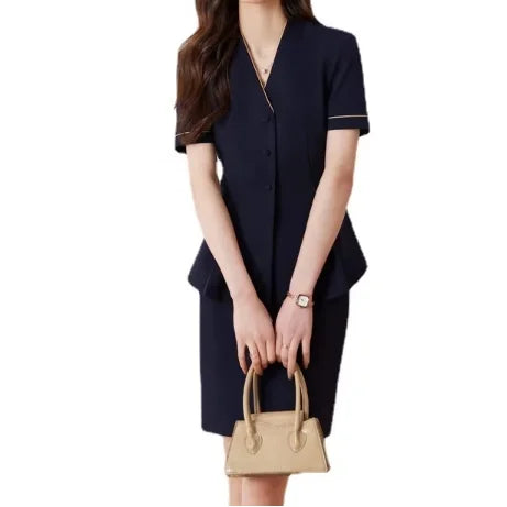 Summer Skirt Front Desk Beauty Salon Jewelry New Arrival Women's Elegant Classy Gold Blazers Professional Short-Sleeved Suit