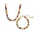 Alin Rainbow Colorful Stainless Steel Gold Plated Natural Stone Long Beaded Wooden Necklace Bracelets