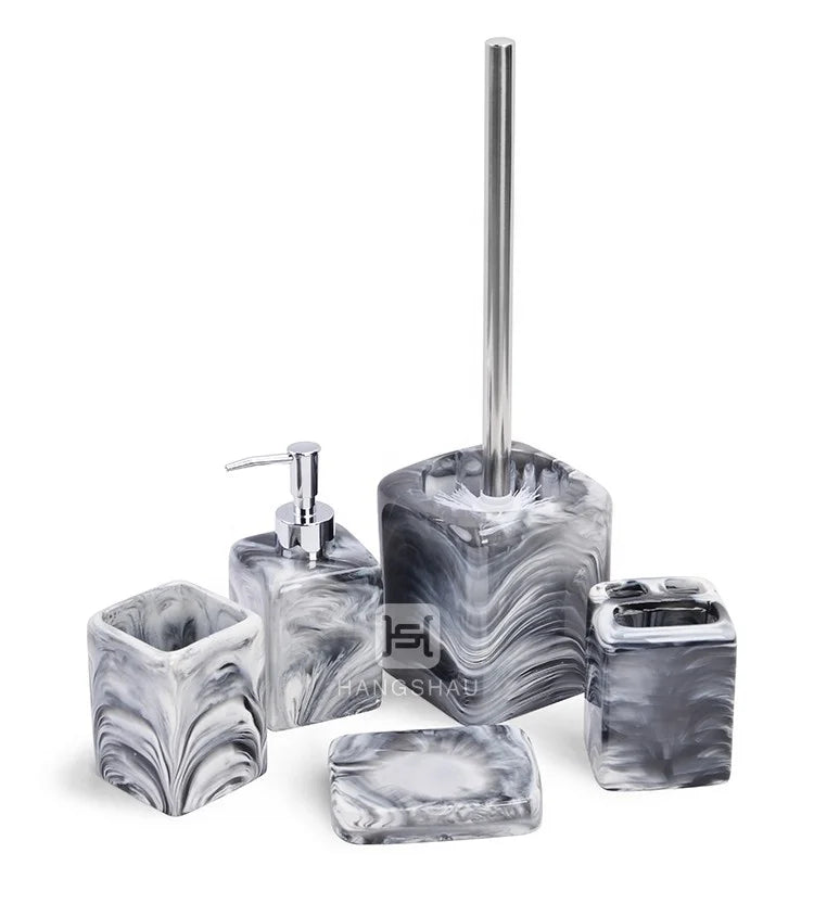 Customize Cheap Luxury 5 Piece Marble Modern White Washroom Bathroom Products Accessories Bath Set