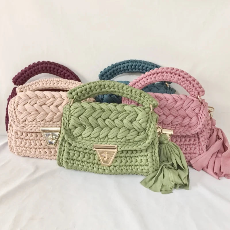 2025 Spring New Pure Hand-woven Striped Cloth Bag Women's Shoulder Bag Chain Bag Hot Sale