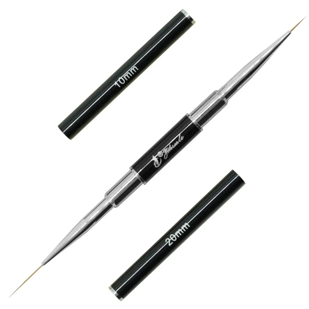 Black Double Head Nail Art Liner Brush with Metal Handle 10mm&20mm Drawing Brush Liner Nail Brush
