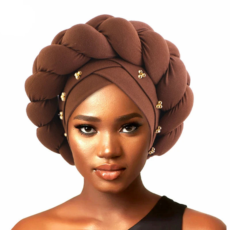 African Good Quality Women Turban Big Braid Headwraps With Jewelry Accessories Polyester Headscarf