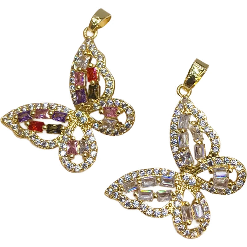 Factory Diy Punk Jewelry Copper Gold Plated Colored Zirconia Accessories Elegant Geometric Butterfly Pendant for Jewelry Making