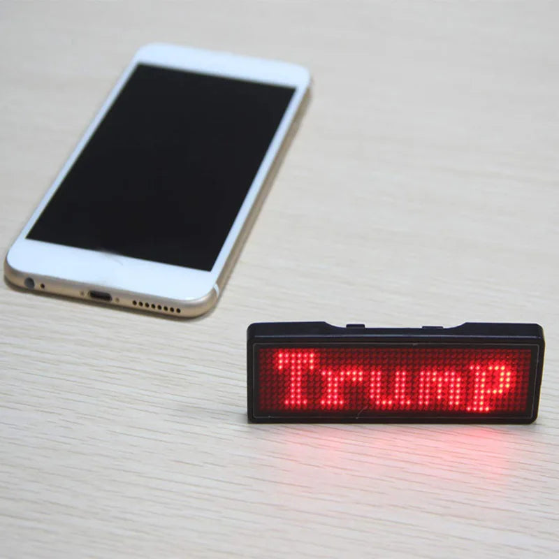 Bluetooth DIY App-Controlled Programmable Scrolling Message Rectangle Plastic Mini LED Badge 12x48 Pixels Safety Pin