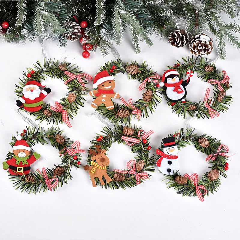 Christmas Decorations Christmas Wreath Pendant Santa Claus Elk Round PVC Pendant Christmas Tree Pine Cone Pendant