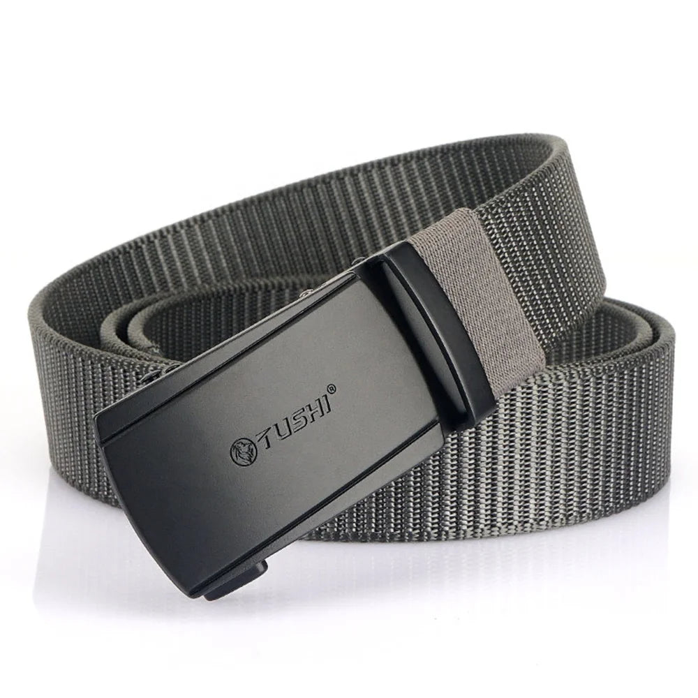 TUSHI Men's Nylon Fabric Knitted Belts Luxury Alloy Automatic Buckle 3.4cm Width 120cm Length Customizable Business Youth Styles