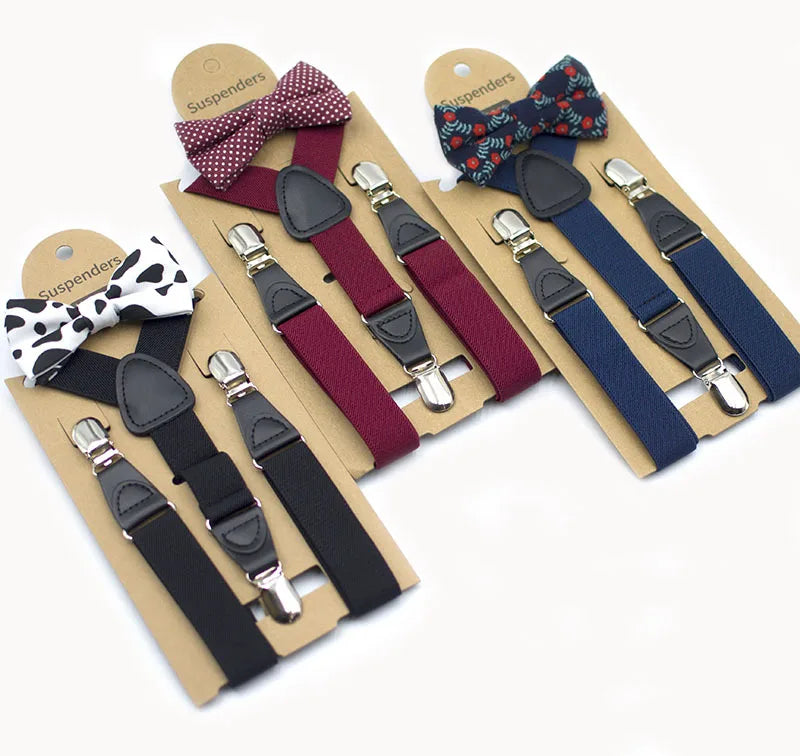 New Bow Tie Suit Pants Suspenders Kids Boys Girls Accessories Kids Suspender Set