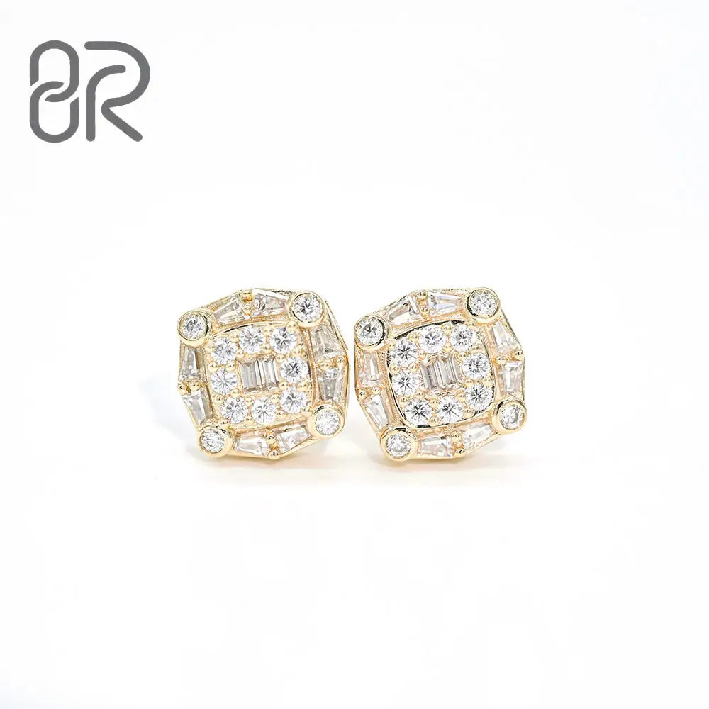 Fast Shipping 10K 14K Pure Gold Vvs Moissanite Earrings Iced Out Pass Diamond Tester Vvs Diamond Solid Gold Stud Earrings