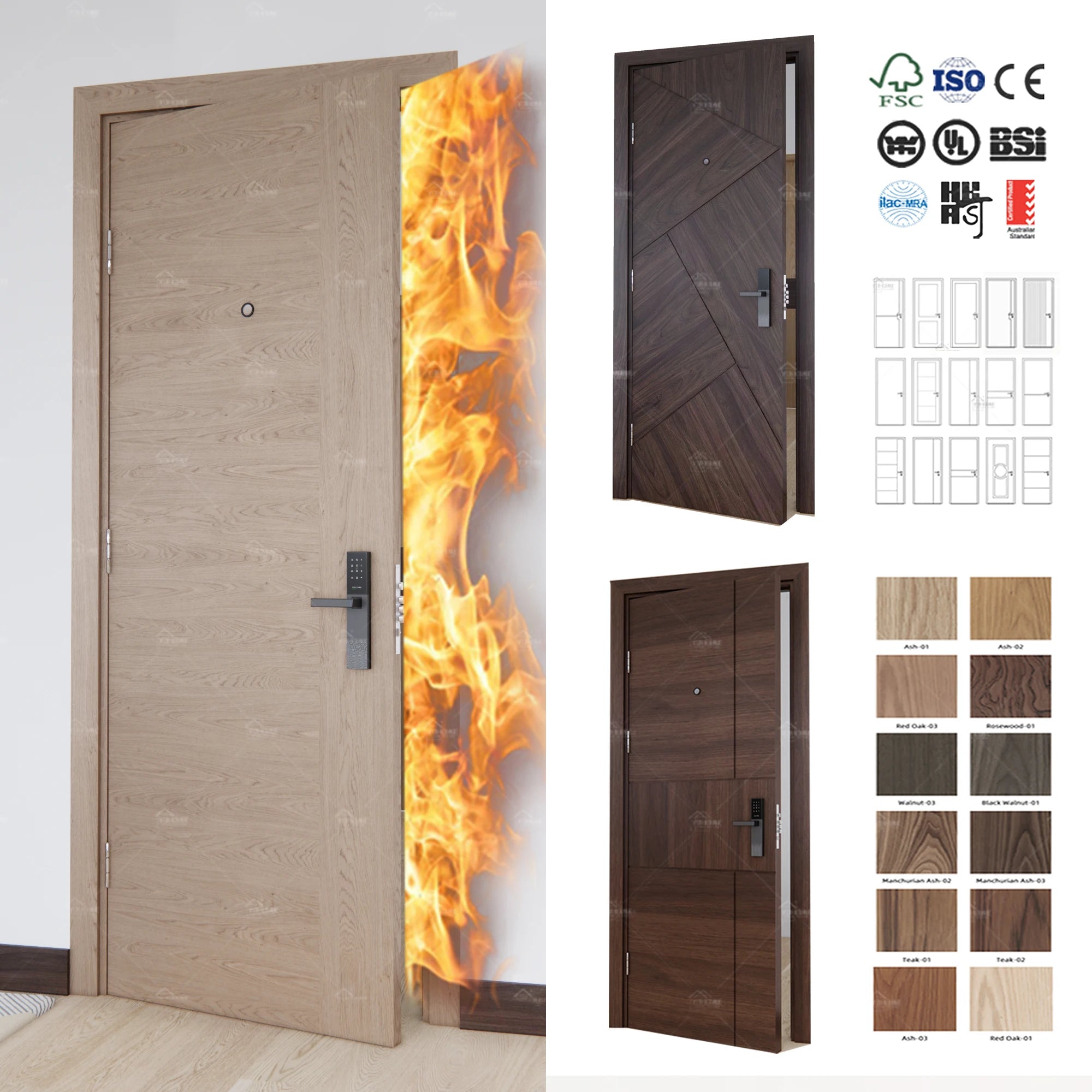 China Top Manufacturer Custom Wood Interior Doors Fire Rated for Us Hotel Fire Rated Interior Door Wooden Fire Door
