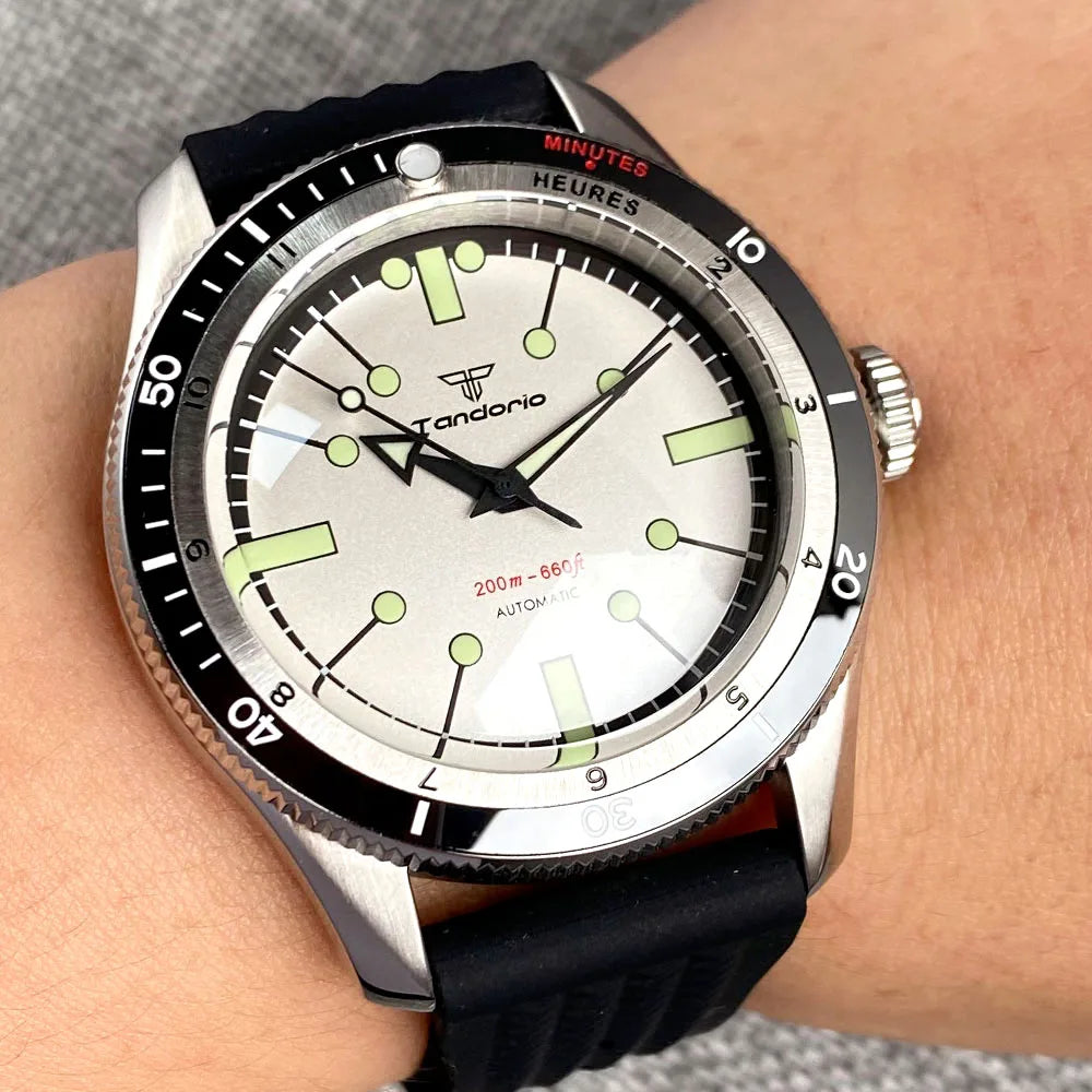 40mm Tandorio Diver Watch for Men Japan NH35 PT5000 Movt Dome Sapphire 120clicks Bezel No Date Automatic Clock