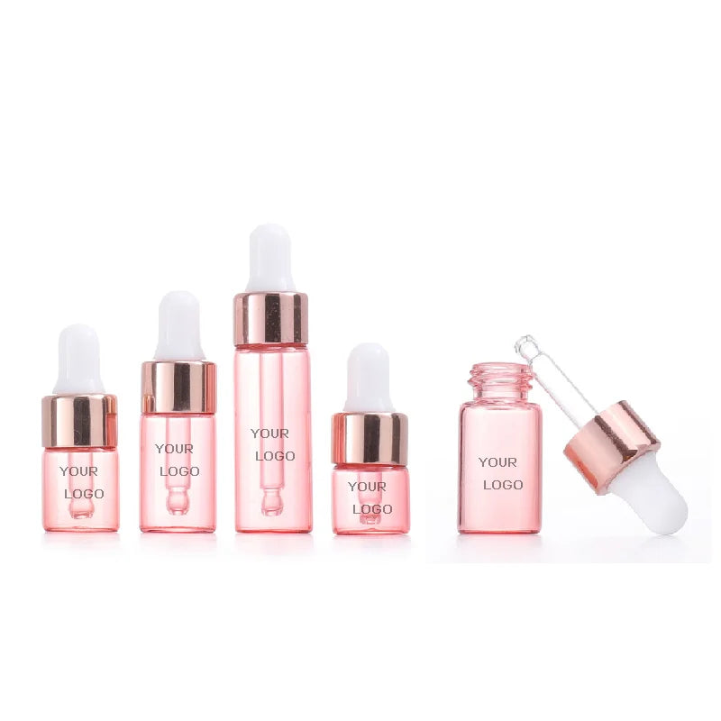 In Stock Rose Gold Pink Glass Dropper Bottle 1ml 2ml 3ml 5ml Essential Oil Vial for Skin Care Cream Facial Cleanser Face Cream