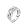 YBO Manufacturer Wholesale 1CT Moissanite & 925 Sterling Silver Geometric Grid Wedding Rings Engagement Birthday Jewelry for Men