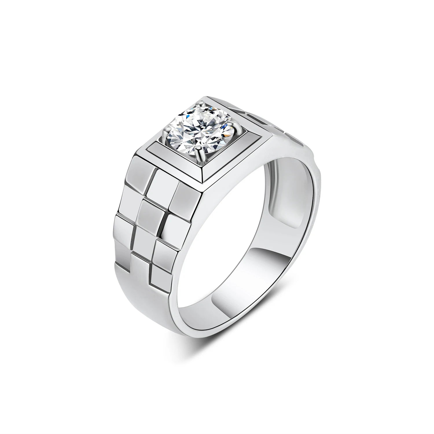 YBO Manufacturer Wholesale 1CT Moissanite & 925 Sterling Silver Geometric Grid Wedding Rings Engagement Birthday Jewelry for Men