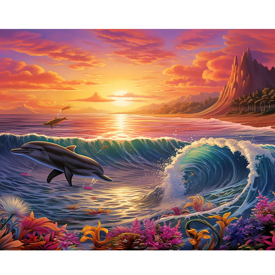 Diamond Painting Wave Sunset Picture of Rhinestones Home Decor Diamond Embroidery Sale Landscape Handmade Gift 30x40cm