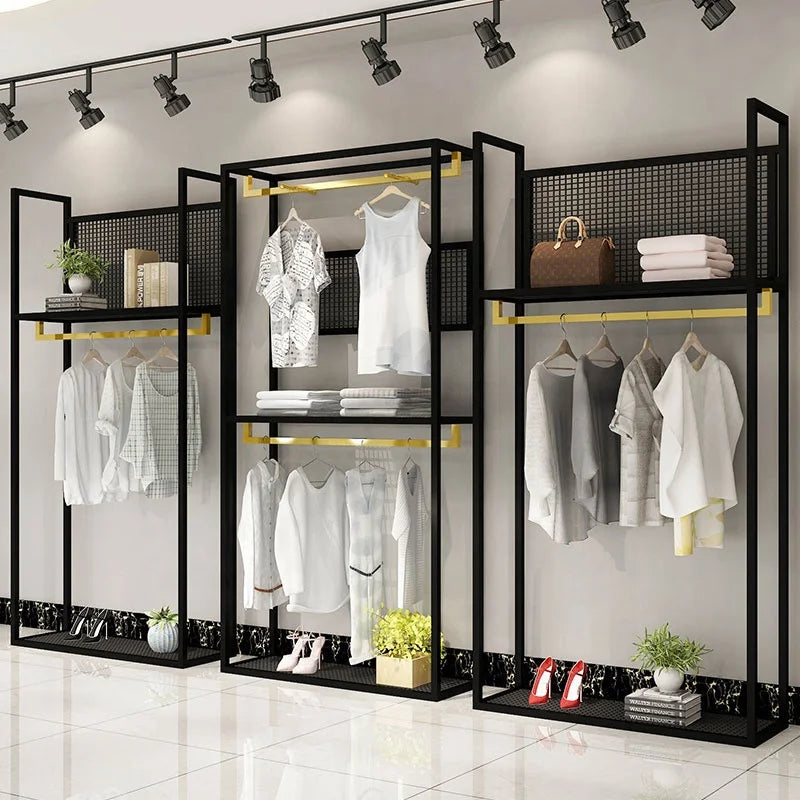 Ready to Ship Boutique Garment Racks Coat Rack Floor Standing Clothes Hanging Black Floor Standing Portable Clothing Rack MegaBDM