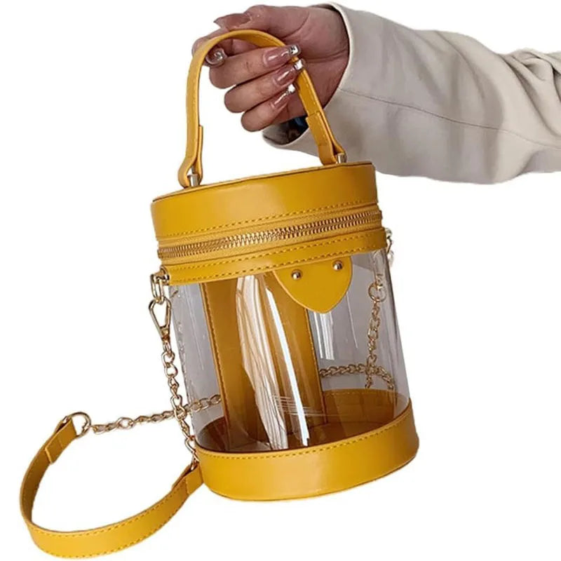 New Fashion Transparent Crossbody Bag Clear Bucket Bag Waterproof PVC Handbag for Women