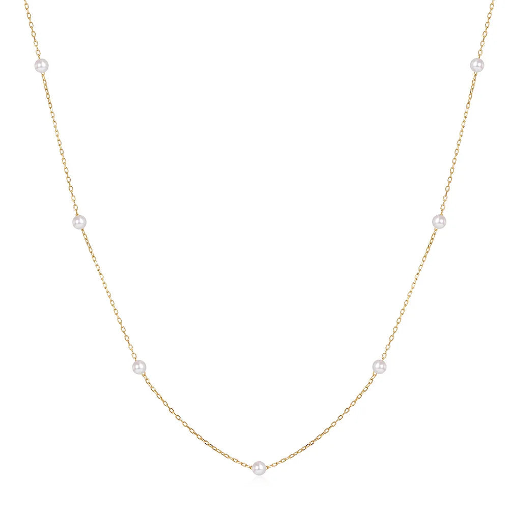 Fashion Jewelry 925 Sterling Silver Simple Round Multiple Pearls Gold Plated Necklaces for Women