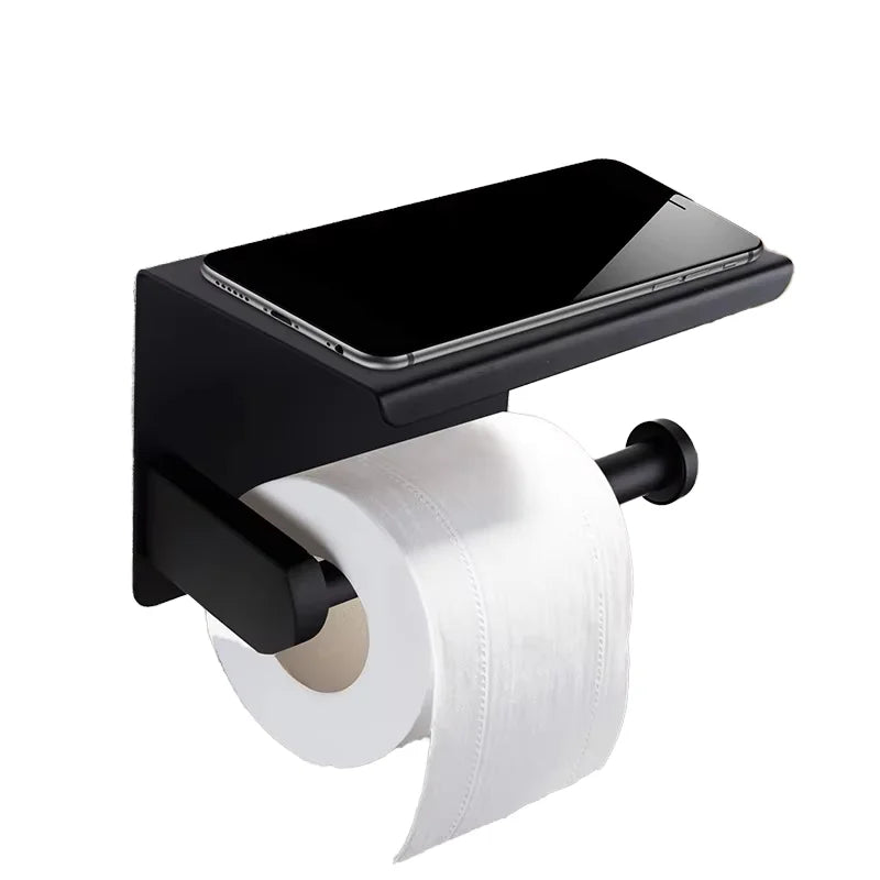Modern Wall Mounted Stainless Steel Toilet Paper Holder Stand with Shelf for Bathroom