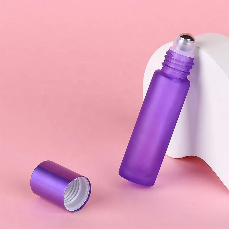 Eye Cream Glass Roller Bottle RTS Empty Round Purple 10ml Perfume Essential Oil Cosmetic Container with Roll on Bottle