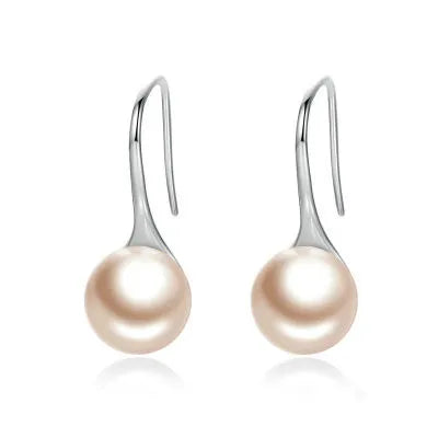 Fashion Round Freshwater Pearl Drops Earrings White Mother of Pearl 925 Sterling Silver Dangle Jewelry for Women