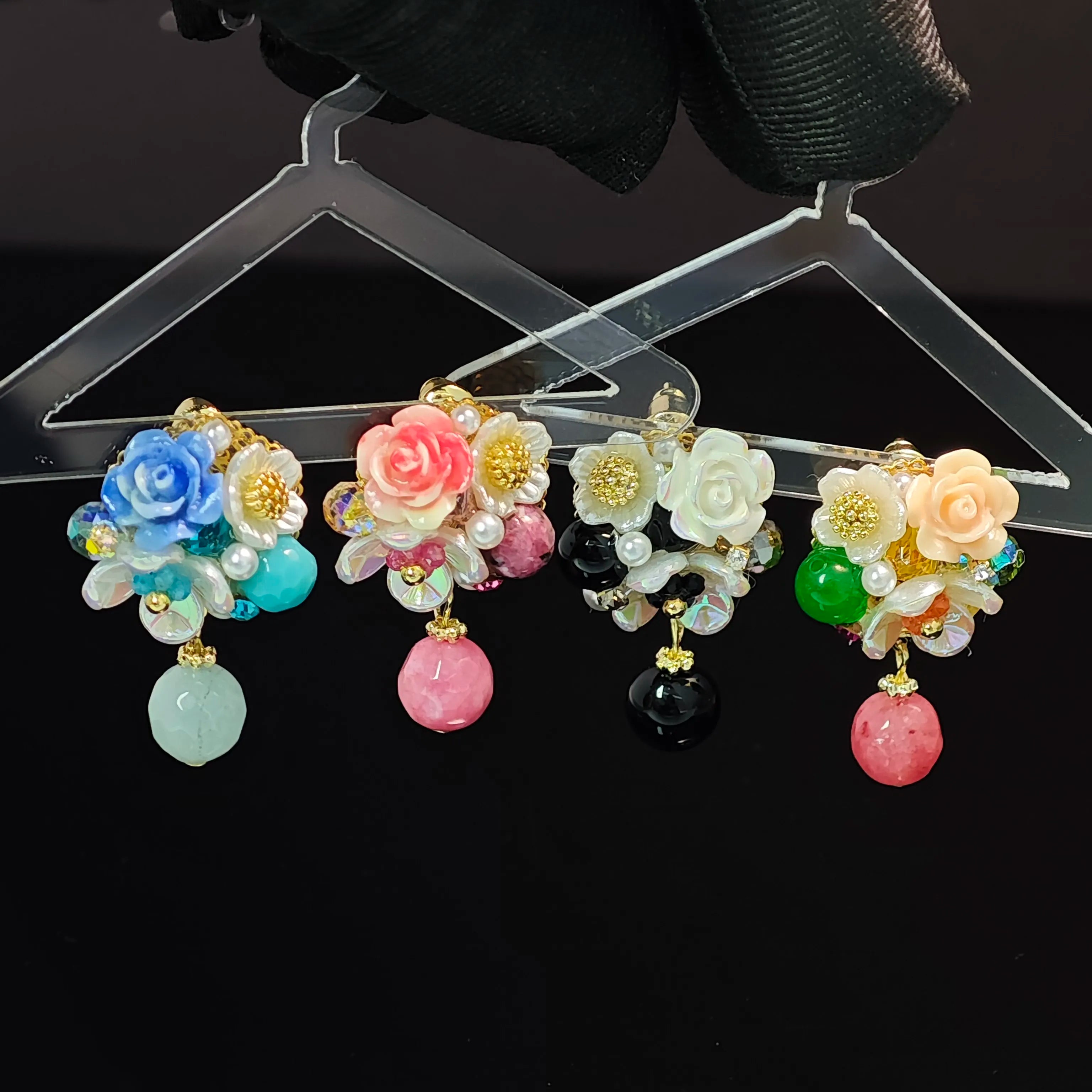 Ilona Beautiful Artificial Crystal New Trendy Earrings Vintage Gold Plated Colorful Stud Earrings for Women
