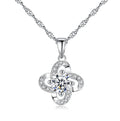 Daidan Necklace Flower Elegant Zircon Real Silver 925 Rhodium 4 Leaf Clover Necklace